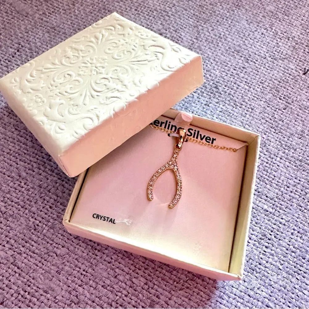 Wishbone Sterling Silver Gold Plated CZ Necklace